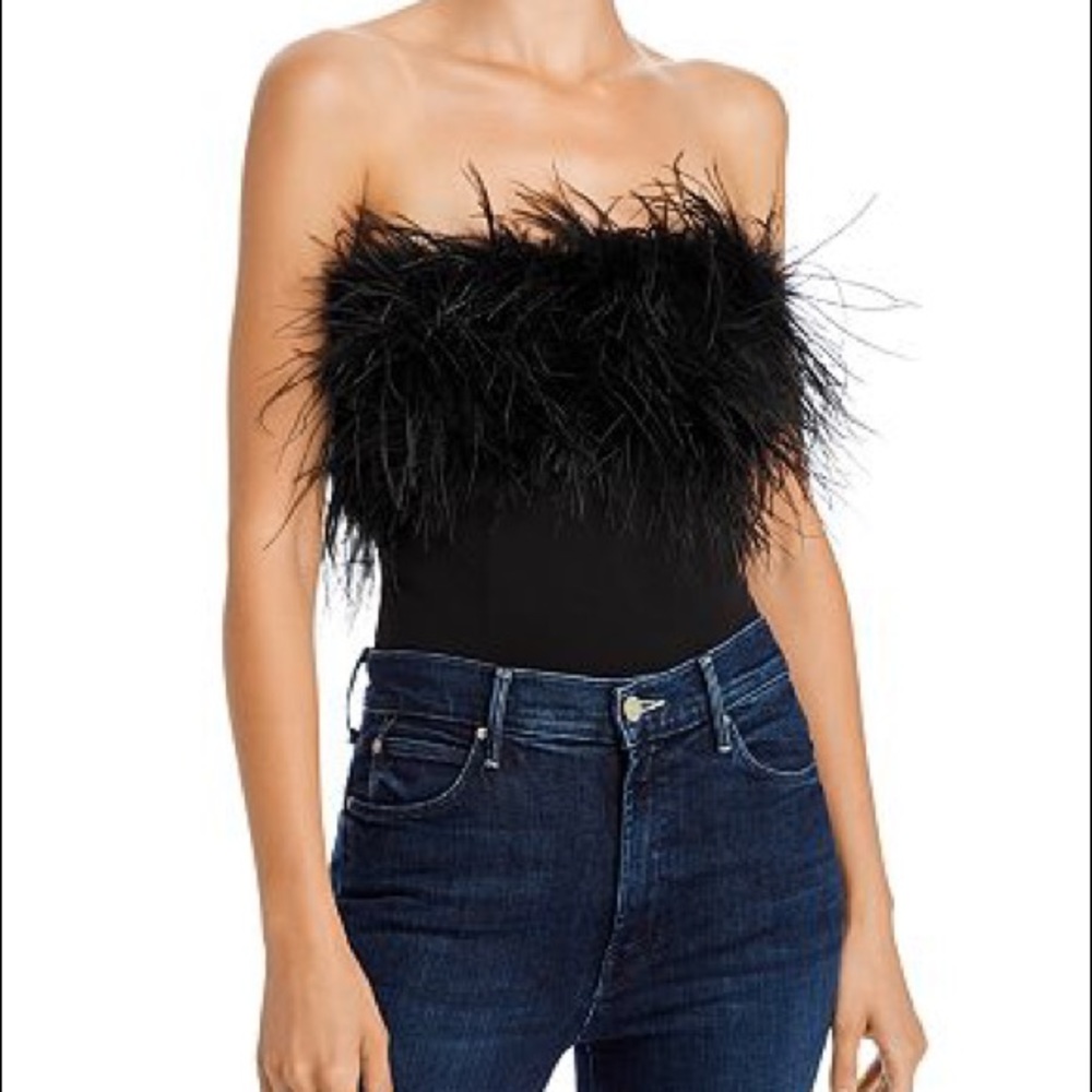 Bardot FEATHER BUSTIER BODYSUIT IN BLACK